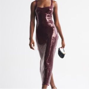 Abercrombie & Fitch Corset Sequin Midi Dress Womens Size Medium Red Deep Wine